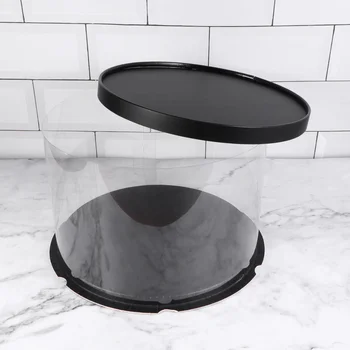 

Plastic Cake Box Round Cake Packaging Boxes Transparent Organizer for Home Dessert Shop (Black, Single-layer) (8inch)