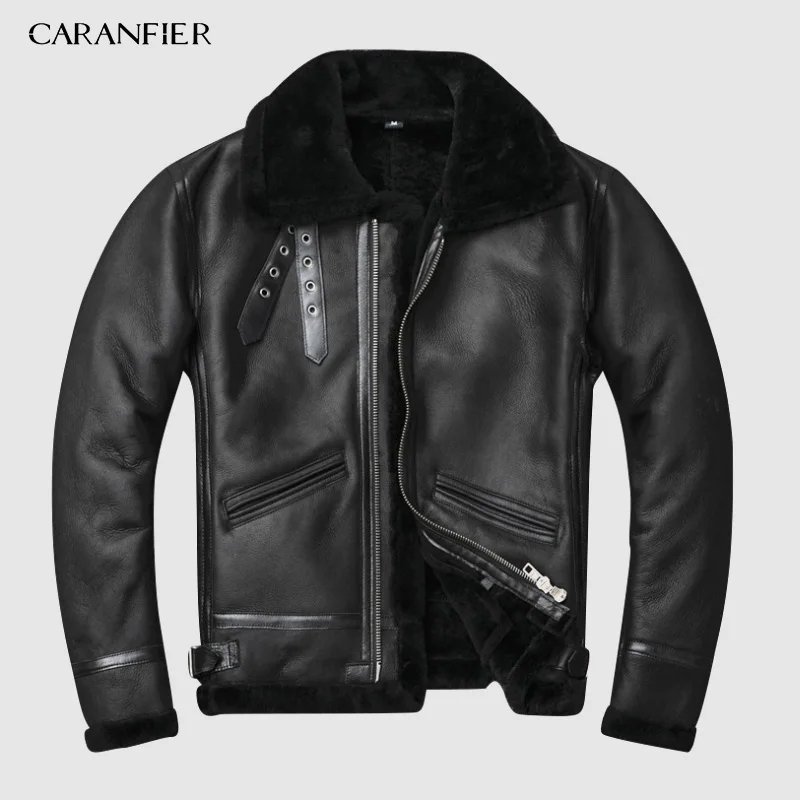 CARANFIER оригинальные Экологичные овчины мужские кожаные мех ягненка мужские ретро классические стандартные европейские размеры зимняя теплая куртка 3XL - Цвет: 888 Black