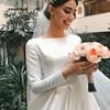 Simple Vintage White Ivory Wedding Dress for Women Long Sleeves Satin Bridal Vestido De Novia Robe Mariage Online Shop Undefined ► Photo 1/6