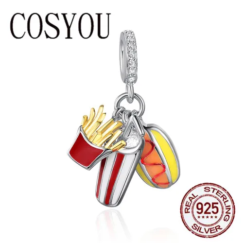 

COSYOU Genuine 925 Sterling Silver Delicacy Temptation Tasty Food Pendant Charms fit Women Charm Bracelets DIY Jewelry SCC347