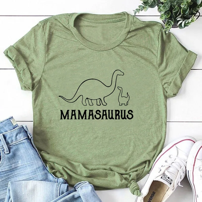 Mamasaurus/Женская забавная футболка с буквенным принтом футболки рисунком динозавра
