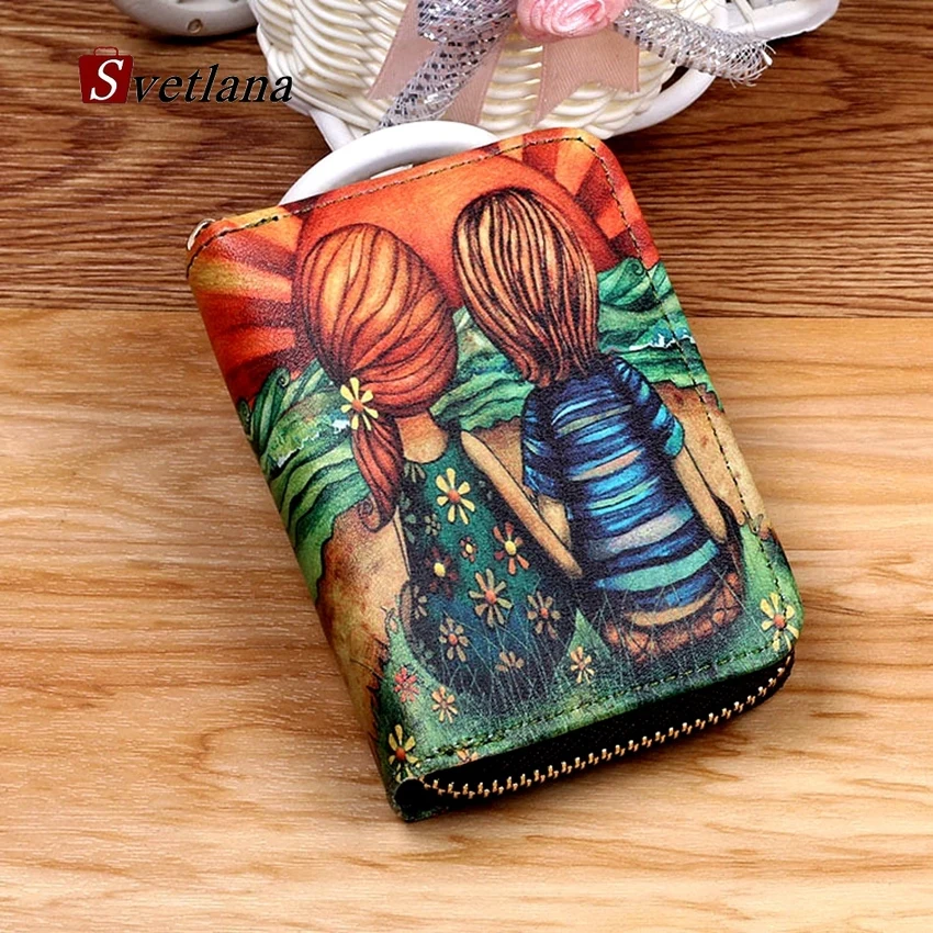 

Kawaii Card Holder Cartoon Dolls Graffiti Purses PU Leather Business Zipper Women Bank Credit Card Holder Bag ID Card Wallet