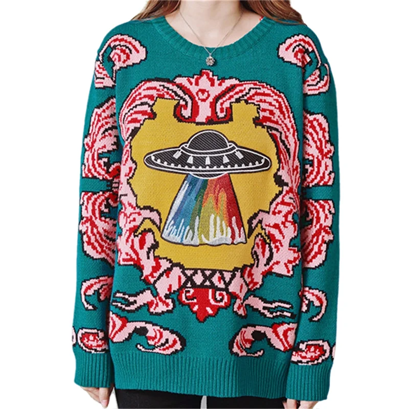 

winter tops for women 2023 Runway UFO Embroidered Jacquard Knitted women sweaters and pullovers
