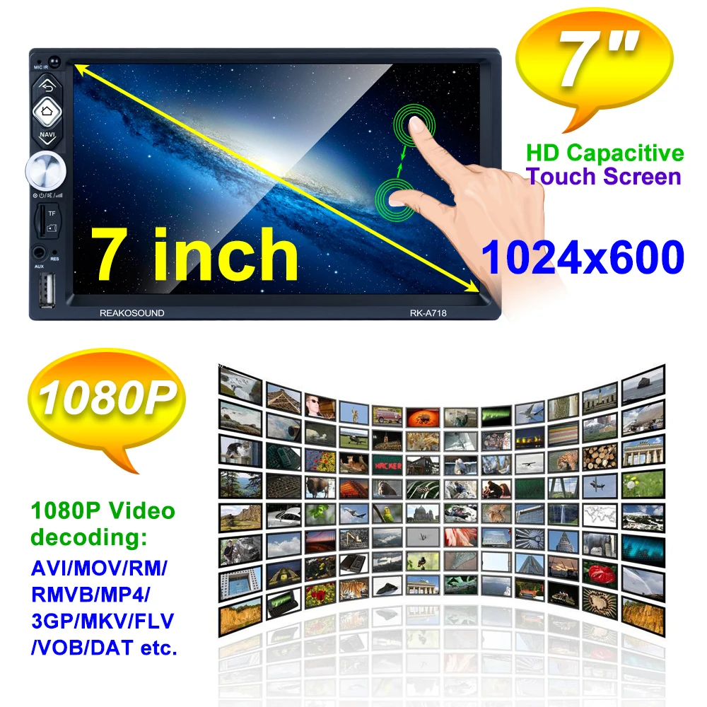 Автомагнитола 2 Din на Android 1 + 16 ГБ 7 дюймов Full HD сенсорный экран зеркальная связь TF AUX