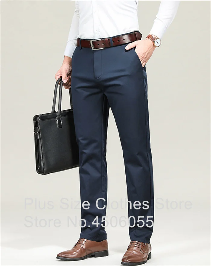 Men Pants Thin Ice Silk Wash-and-wear Elastic Formal Fit Male Drape Plus Size Straight Black Suits Dress Business Office Trouser black blazer for men