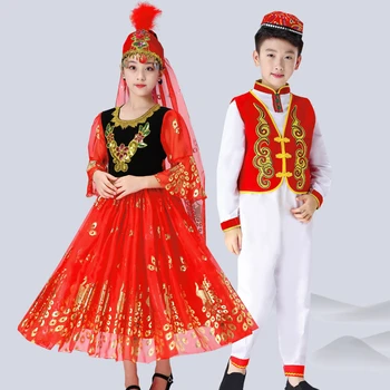 

2019 New Children's dance costumes new female dance costumes Uighur stage costume children Xinjiang costumes girl&boy set