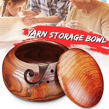 

Wooden Yarn Bowl Holder Skeins Knitting Crochet Thread Storage Box with Lid Storage Bowl For Women Sewing#W
