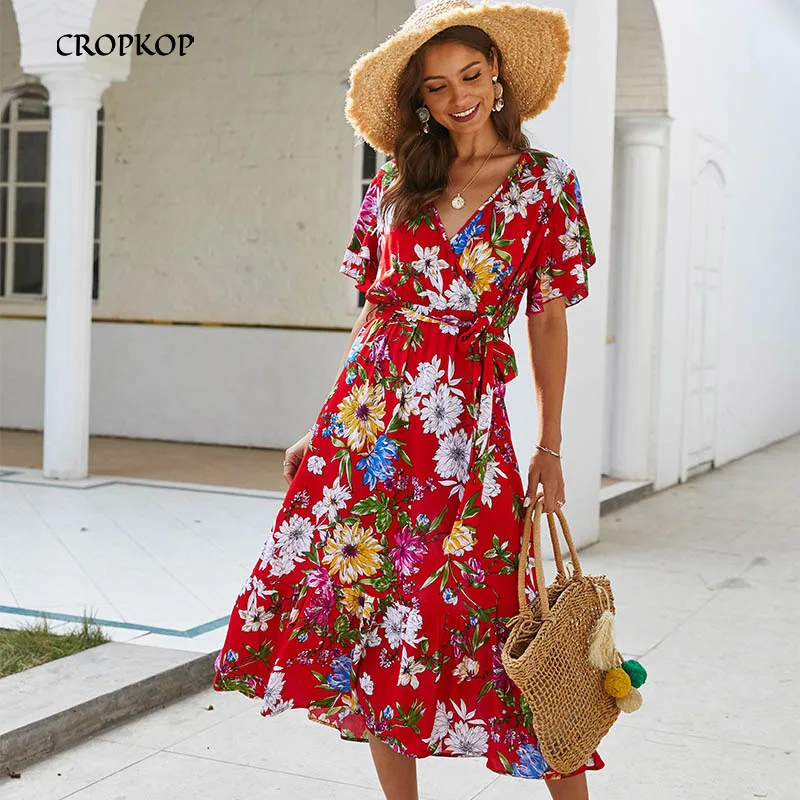 Женское винтажное платье с цветочным принтом Boho черное свободное Повседневное