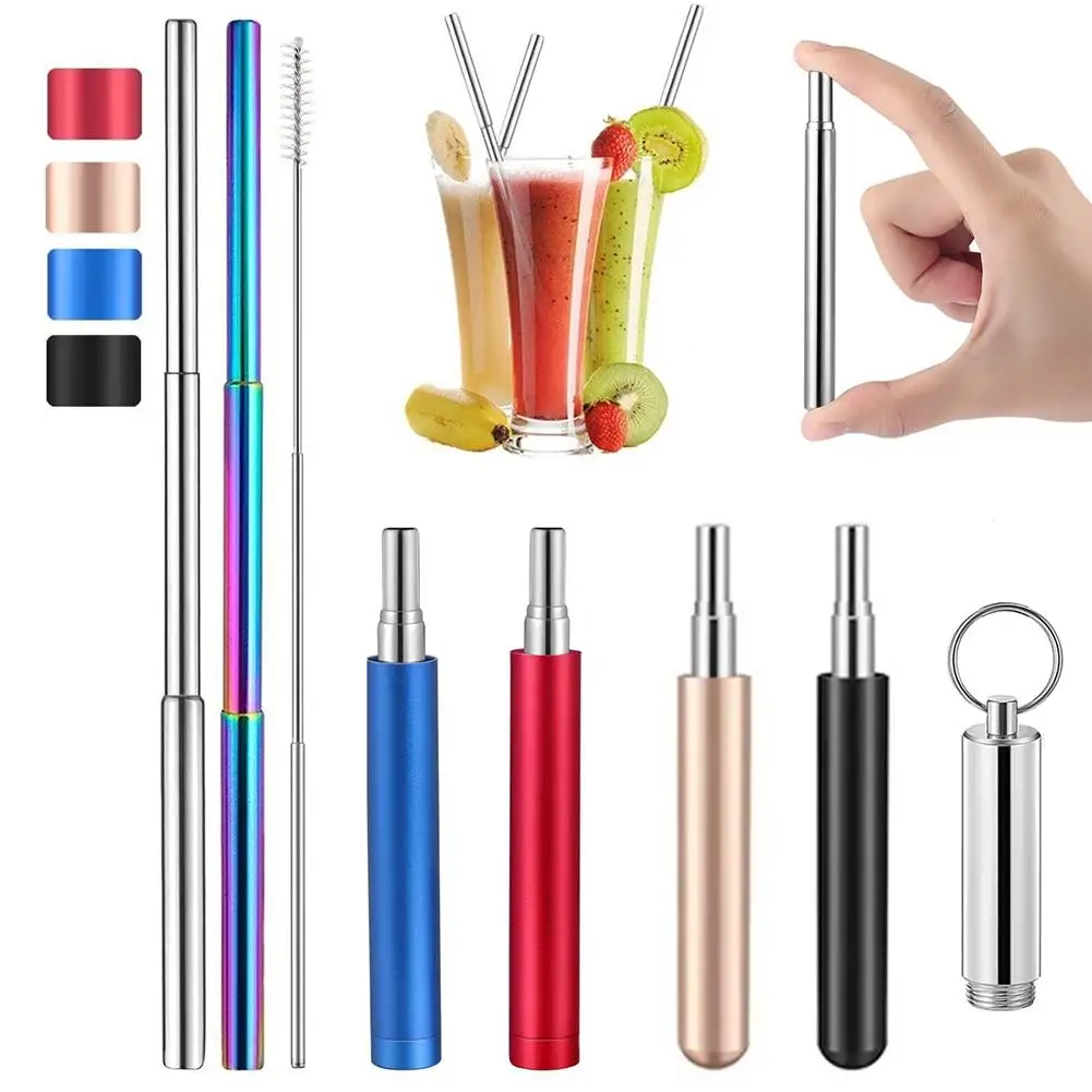 

Custom Stainless Steel Telescopic Drinking Straw Portable Straw For Travel Reusable Collapsible Metal Drinking Straw With Brush