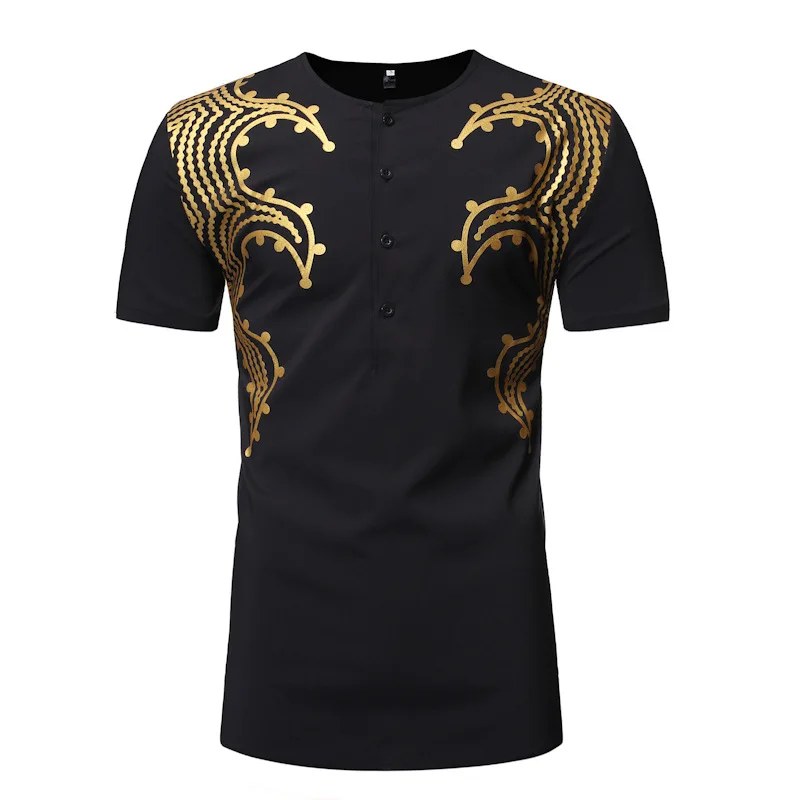

Cross Border Summer Short Sleeve T-shirt Africa-Style Men Ouma Totem Bronzing Printed Half-sleeve Shirt Tops ZT-FZ33
