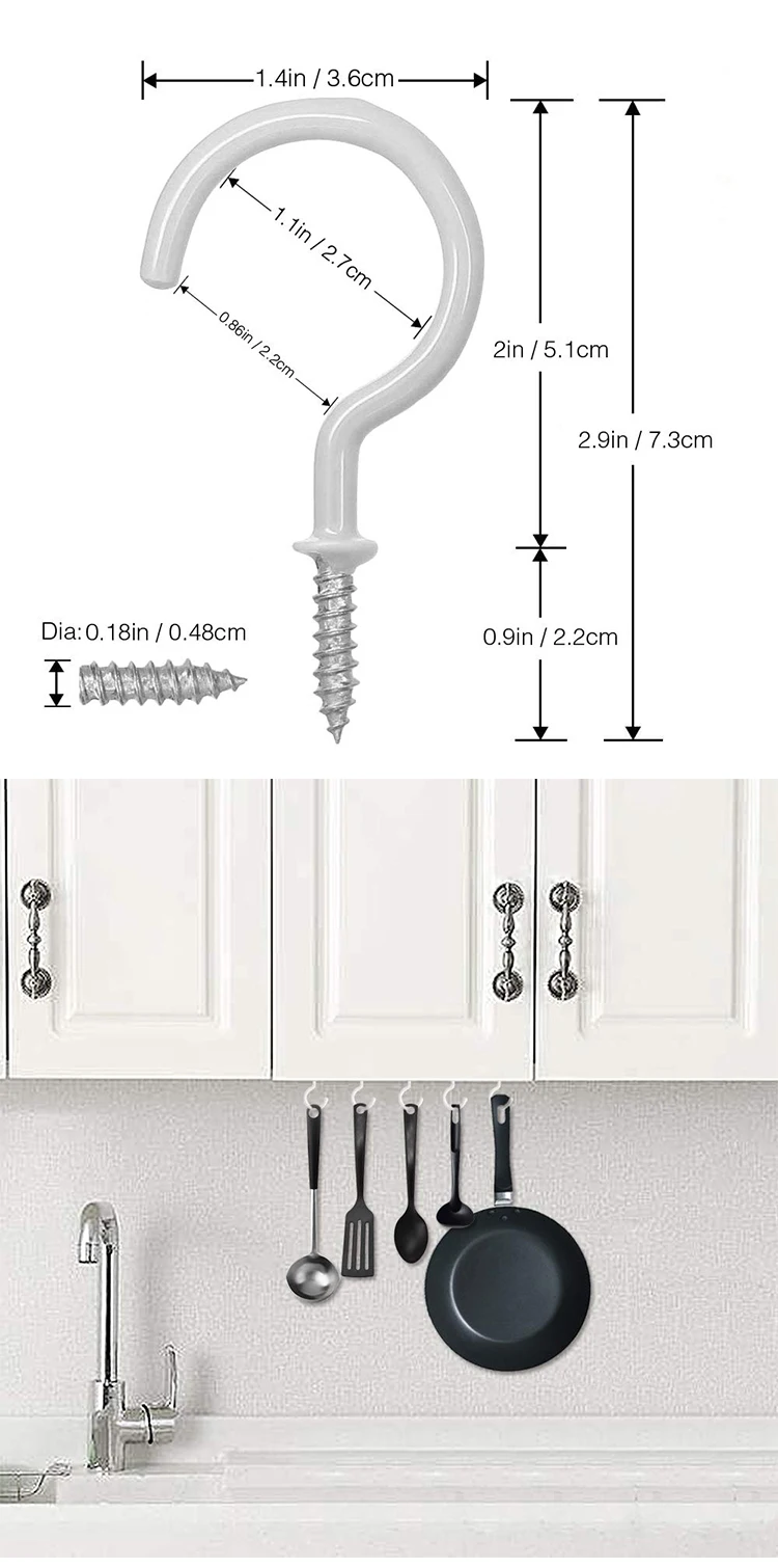 2 шт. 2,9 дюймовые потолочные крючки с покрытием винты в стену крючки для растений крючки для кухни, чашки крючки отлично подходят для внутреннего и наружного использования