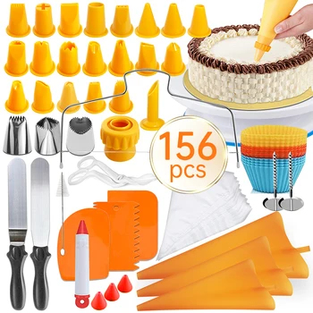 

156pcs/set Cake Turntable Set Multifunction Cake Decorating Kit Pastry Tube Fondant Tool Party Kitchen Dessert Baking Supplies