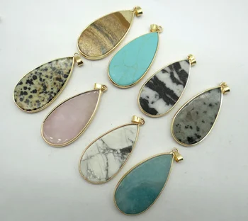 

natural stone aventurine tiger eye Quartz Crystal Turquoises Teardrop pendant for diy Jewelry making necklace Accessories6PCS A1