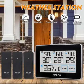 

With 3 Remote Sensor LCD Weather Station Digital Thermometer Temperature Home Outdoor Indoor Hygrometer Humidity Snooze Clock