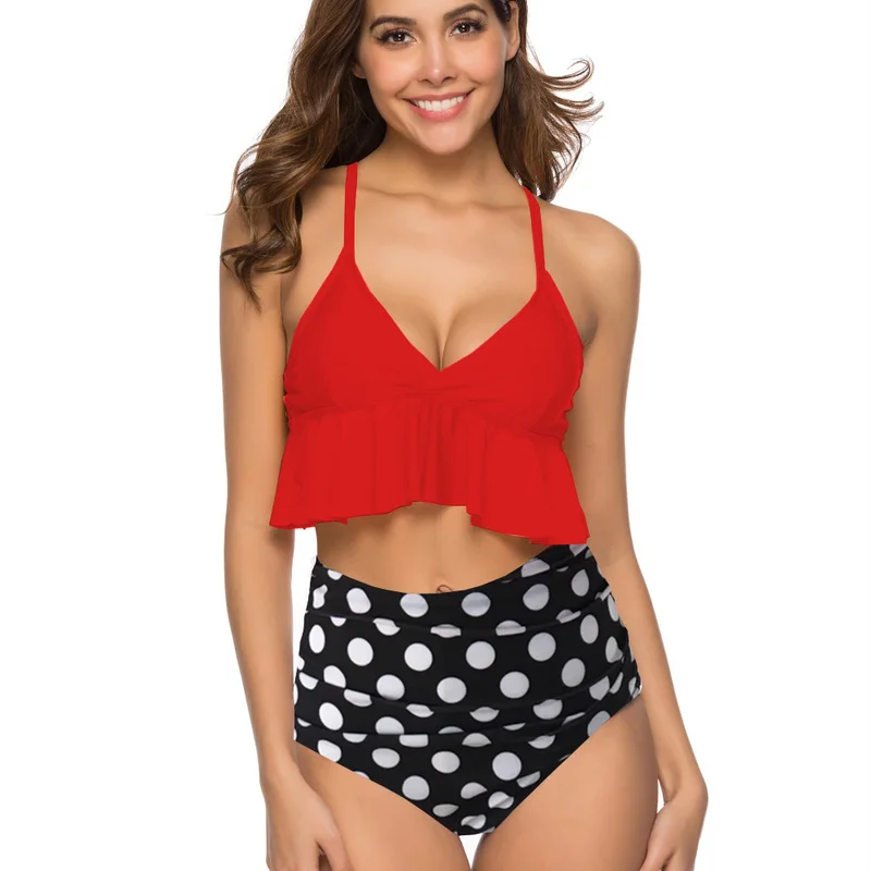 

Hot Sale Ruffle Bikini Mujer Push Up Tankini Swimming Suit for Women Swimsuit Separate High Waist Bathing Suit Swimwear Female