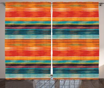 

Mexican Window Curtains Abstract Vibrant Vintage Aztec Motif Gradient Blurred Lines Ecuador Crafts Image Living Room Decor