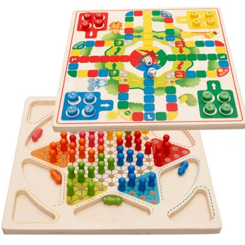 

Kids Wooden Building Blocks Checks Flight Chess Educational Interactive Game Toys For Children Gift