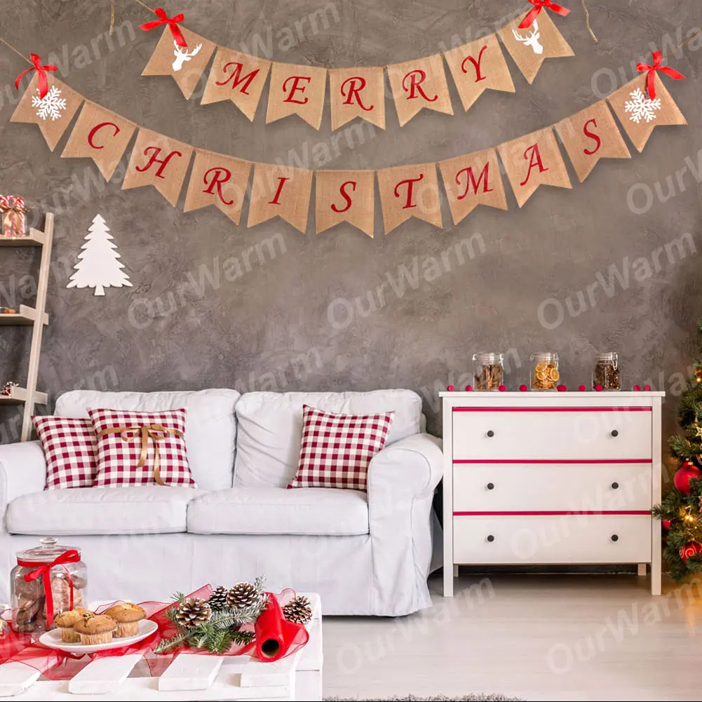 Теплый рождественский дверной баннер, висящий на крыльце, Рождественский баннер из мешковины, рождественские украшения для дома, рождественские украшения