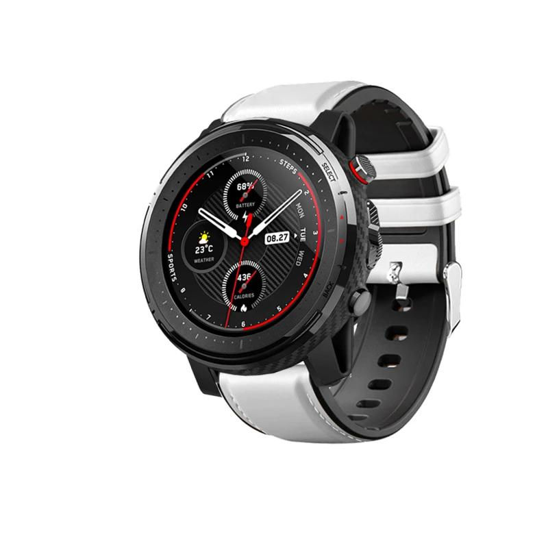 Белый FIFATA Ремешки для наручных часов Amazfit Stratos 3& Stratos 2& Stratos кожа+ Силиконовый Браслет ремешок для Amazfit Pace/GTR 47 мм - Цвет: Белый