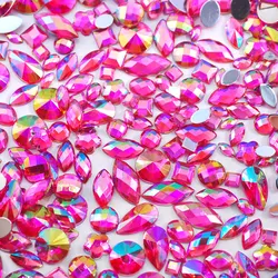 Sky Blue Glitter AB Nail Art Crystal Rhinestones - 300Pcs Mixed Shape Flat Back 3D Decoration Stones (Rose AB)