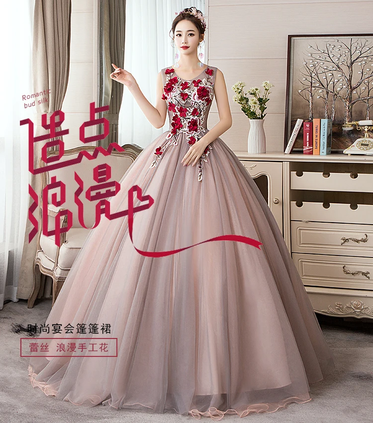 Quinceanera Gowns V-neck Flower Appliques Ball Gown Party Prom Formal Quinceanera Dresses Plus Szie Vestito Quinceanera