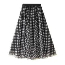 

Black Tulle Skirts Women Elastic High Waist Ball Gown Maxi Skirt Mesh Plaid Long Pleated Skirts Female Faldas Mujer
