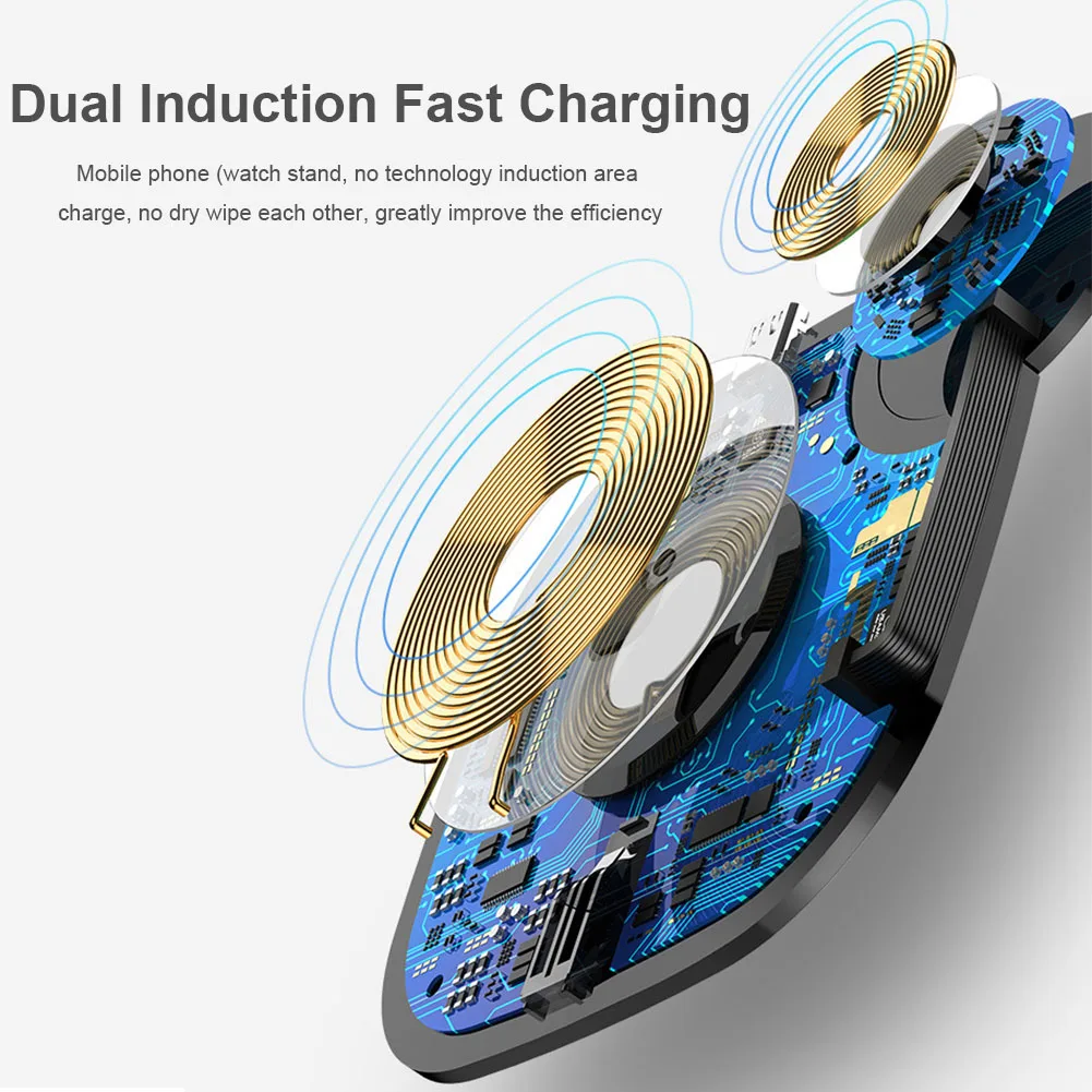 2 In 1 Mobile Phone Charger Station Type C Wireless Auto Induction Fast Charging Cooling LED Indicator Stable For IPhone