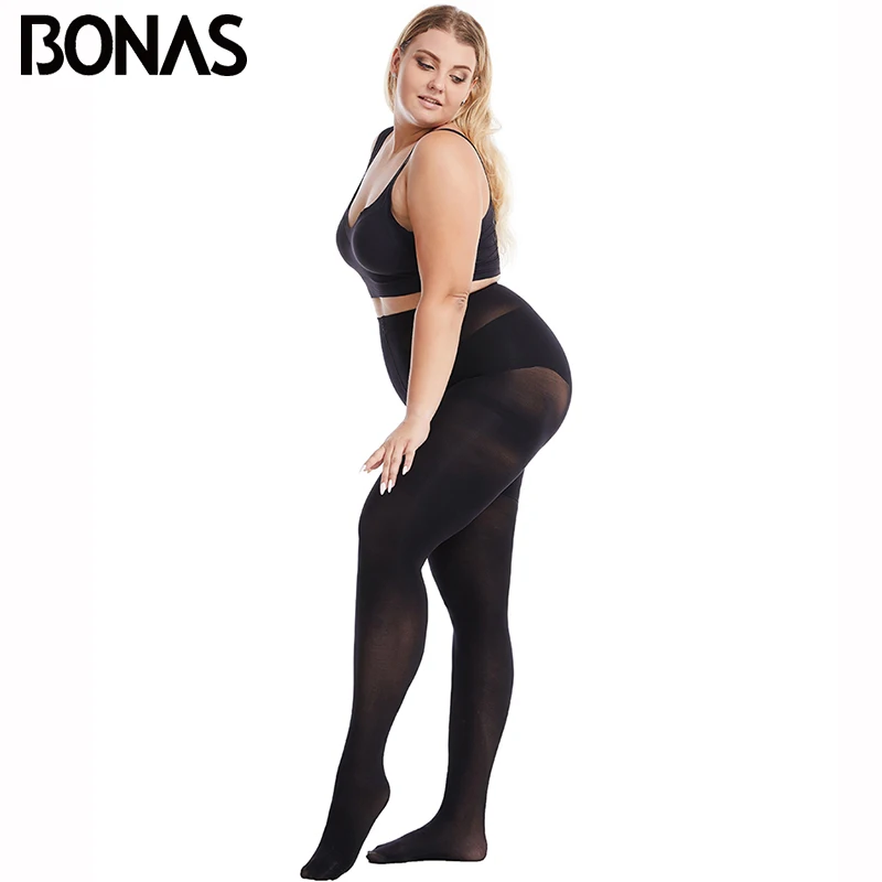 BONAS 60D колготки эластичные женские сексуальные Экстра выше размера черные чулки