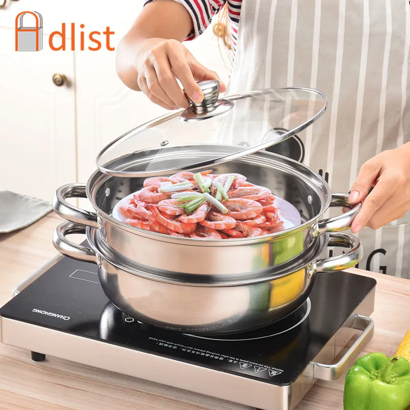 

28cm Stainless Steel Steam Pot Thicken Double Boiler 2 Layer Steamer Cookware Induction Cooker Steaming Soup Pot Kitchen Utensil