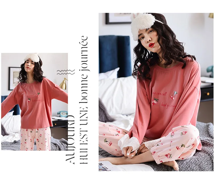 Женские пижамные комплекты, корейский красивый мультяшный Пижамный костюм из чистого хлопка, женский домашний костюм с длинными рукавами, женская одежда для отдыха, m-xxl