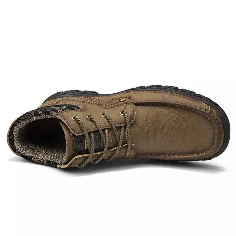 Мужские ботинки высокого качества зимние ботинки до щиколотки из натуральной кожи размера плюс теплая плюшевая осенне-зимняя мужская обувь на шнуровке