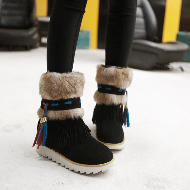 Плюшевая обувь; женская обувь; botas Mujer Botines Mujer; chaussures femme; зимние сапоги; женские короткие сапоги с бахромой