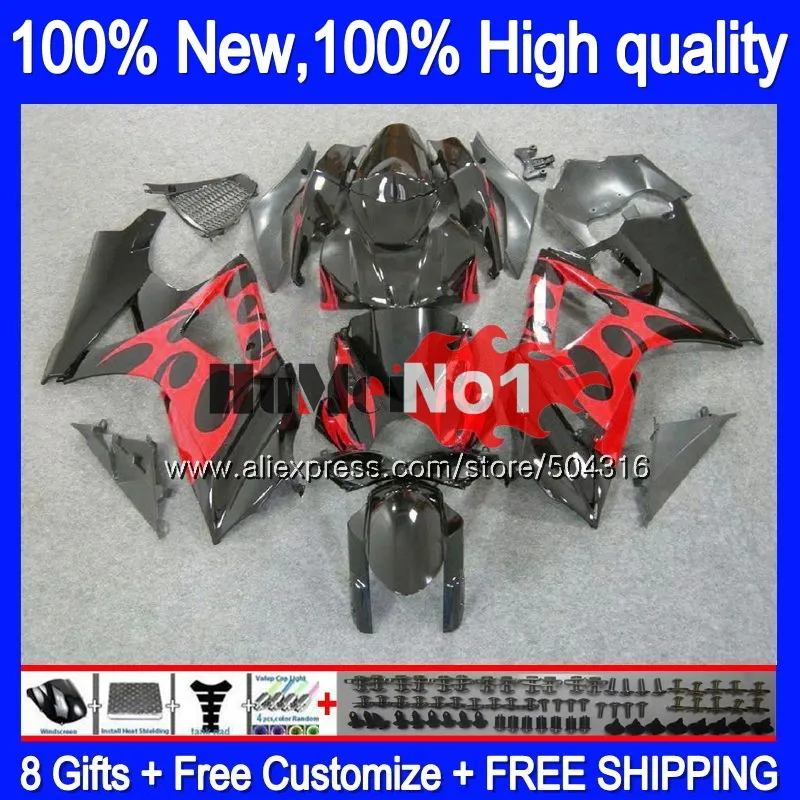 Корпус для SUZUKI GSXR1000 K7 GSX-R1000 GSXR 1000 22MC. 17 1000CC GSXR-1000 07 08 GSX R1000 2007 2008 07 08 красный Обтекатели с пламенем