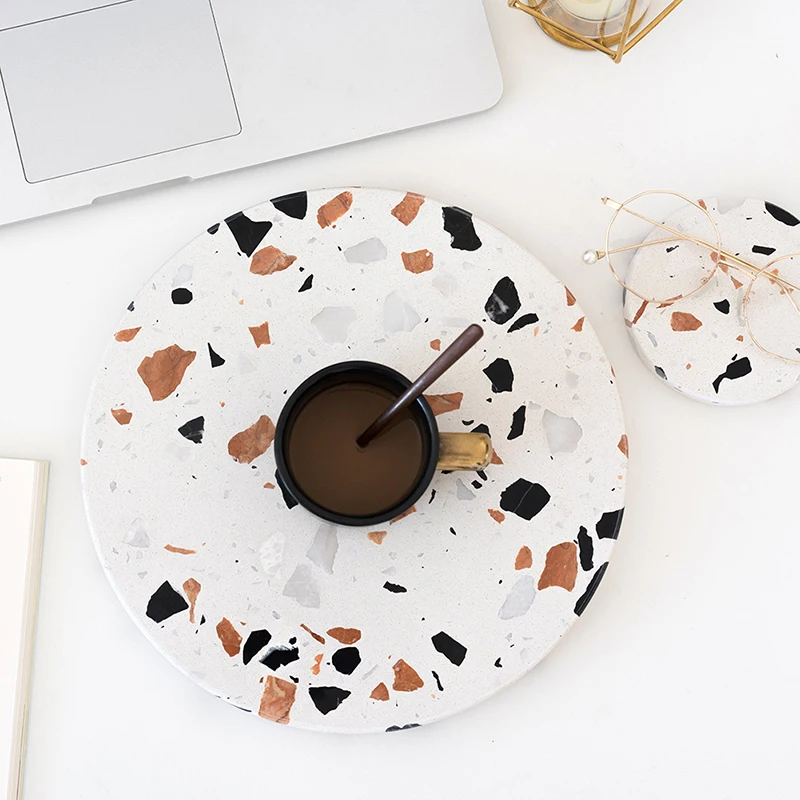 Поддон для десертного хлеба SWEETGO Terrazzo шестигранный кофейный керамический поднос