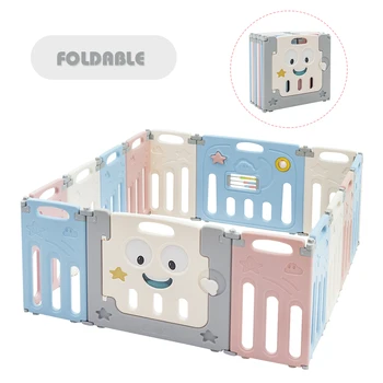 

14-Panel Foldable Baby Playpen Child Activity Centre w/ Lock Door & Rubber Mats