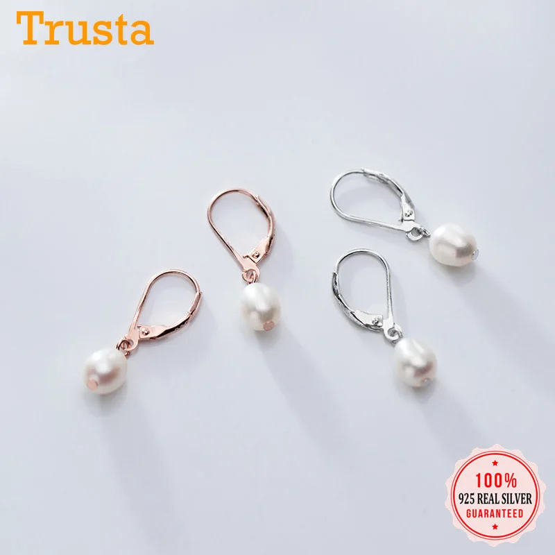Trusta, настоящее 925 пробы, серебряные, сладкие, эллиптические, синтетический жемчуг, серьги-кольца для женщин, свадебные, серебряные, 925, ювелирное изделие, подарок DS1888
