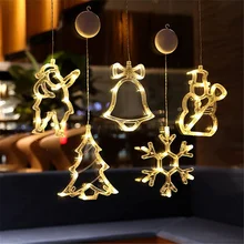 Christmas Bell Snowman Star Lights Holiday Window Decor LED Sucker Lights Battery Powered Xmas Garland for Home Decor Lamps