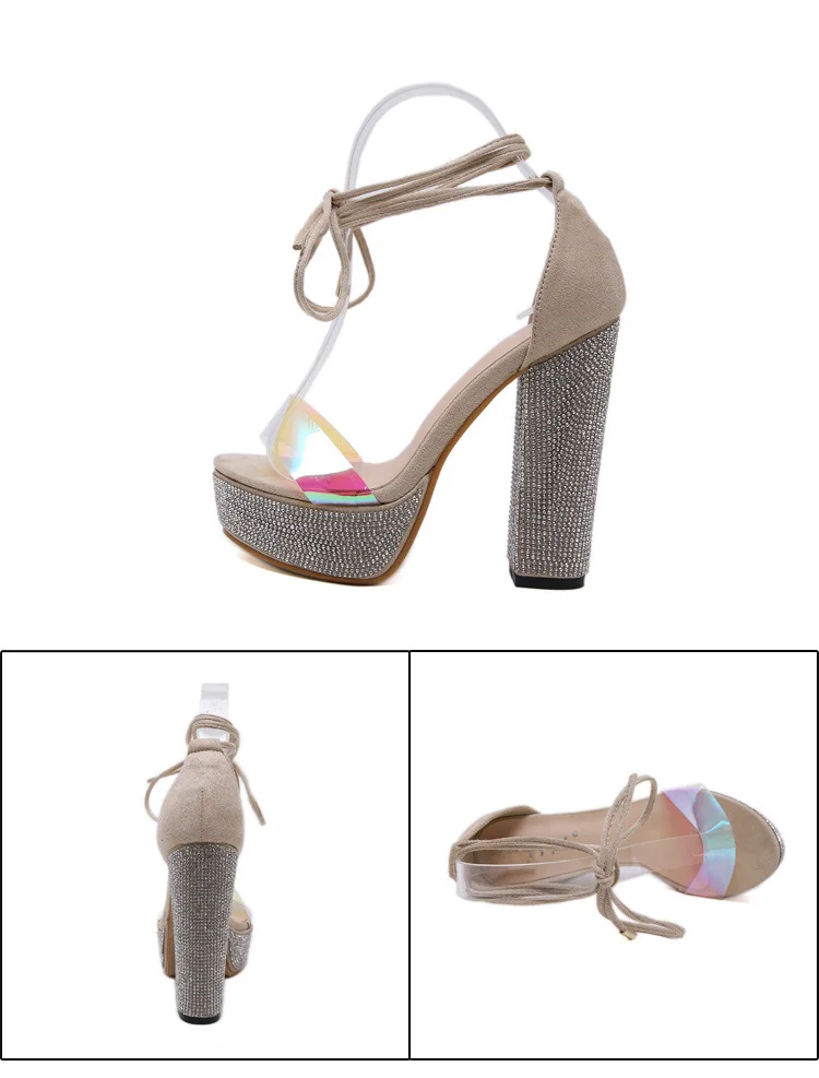 LTARTA Women Spring Summer Platfrom Thick Heels Cover Heel Foot Ring Lace-up Film Cutout High Heel Sandals JXQ