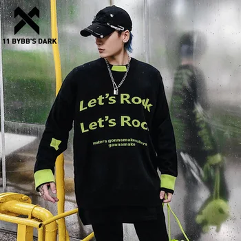 

11 BYBB'S DARK Hip Hop Patchwork Letter Printed Knitted Pullover Mens 2020 Harajuku Color Clock Male Casual Sweater Streetwear
