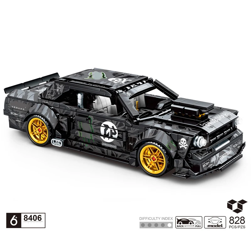 

Technics building block Monsters muscle car 1965 Ford Mustang model Pull back vehicle steam bricks toys collection for boys gift