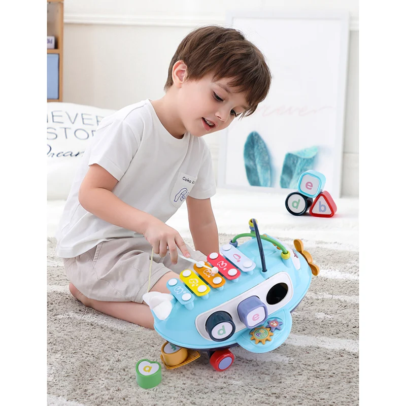 

Multifunctional Knock Piano Music Light Sliding Aircraft Shape Early Education Toys For Kid New Design