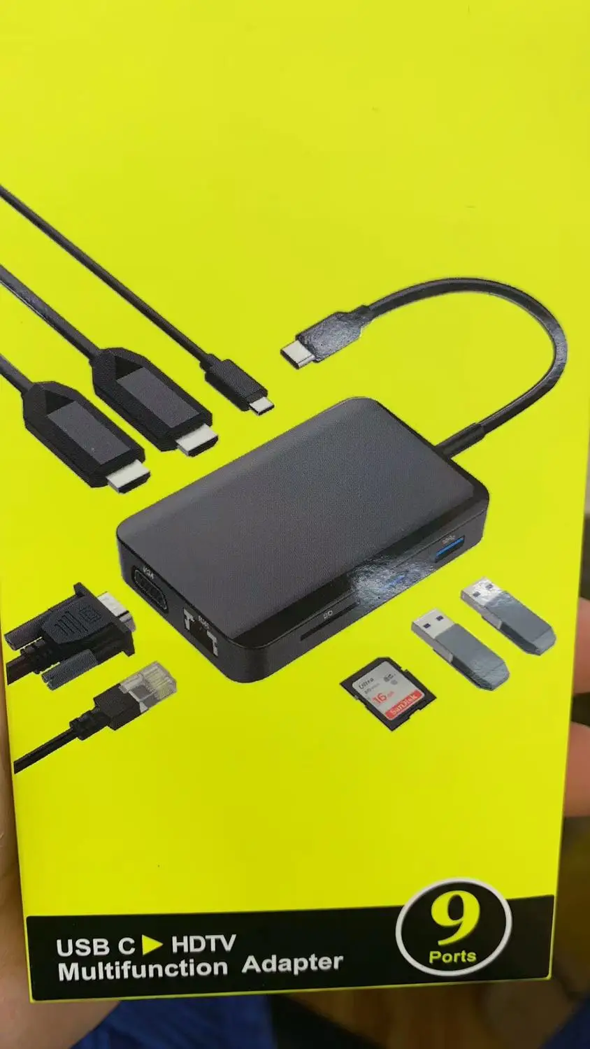 

USB C Hub 9-in-1 Type C to HDMI VGA USB-C PD 2 USB 3.0 Port Card Reader Adapter