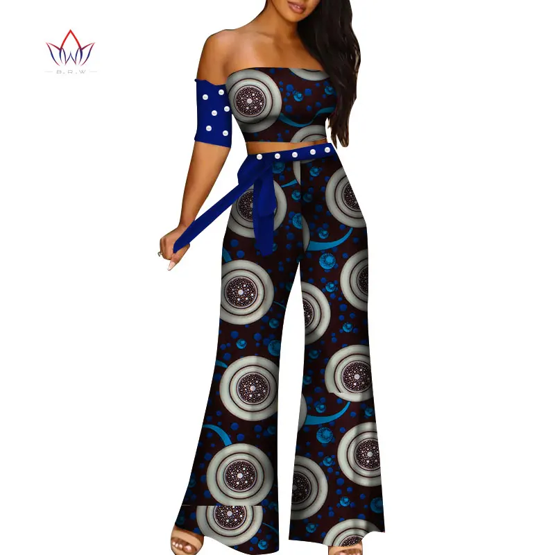 2 Piece Set African Women Sexy Top and Pant T Shirt Tops Dashiki Print Trousers Peal Clothing Customize WY5012 | Тематическая