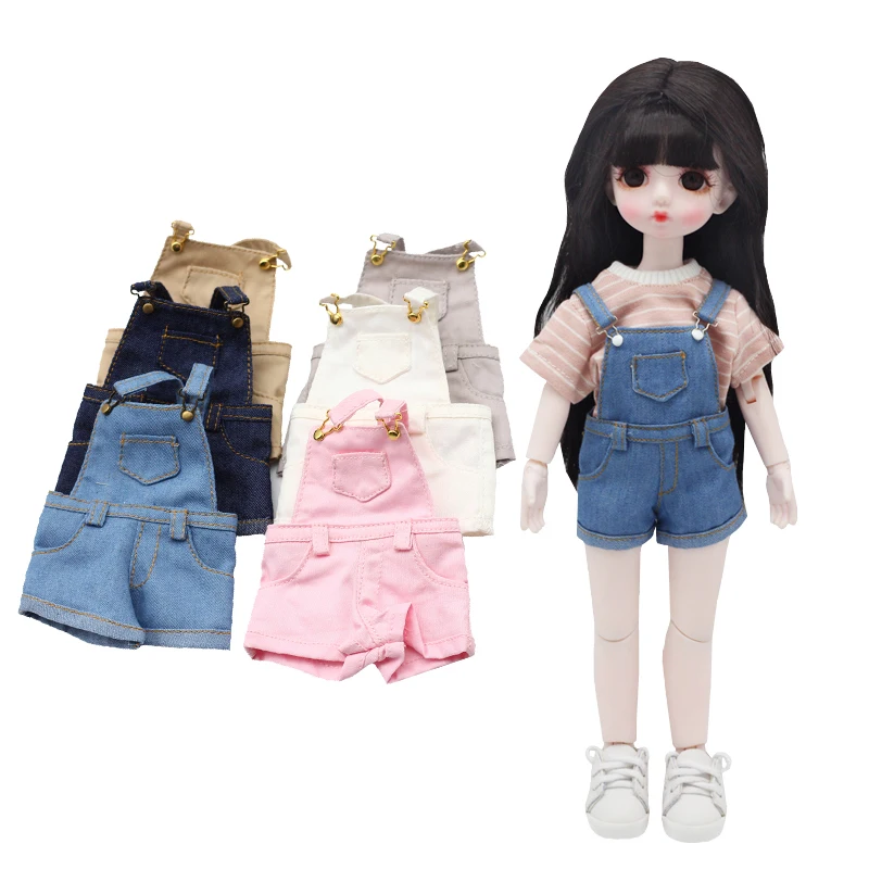 30cm 1/6 BJD Fashion Doll Denim overalls pants For SD YOSD doll clothes and sleeve T-shirt set doll accessories doll clothes