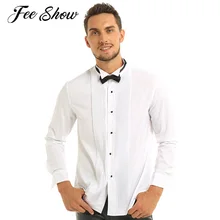 Модная мужская белая рубашка с длинными рукавами Chemise Homme приталенная однотонная Повседневная рубашка смокинг рубашки с галстуком-бабочкой
