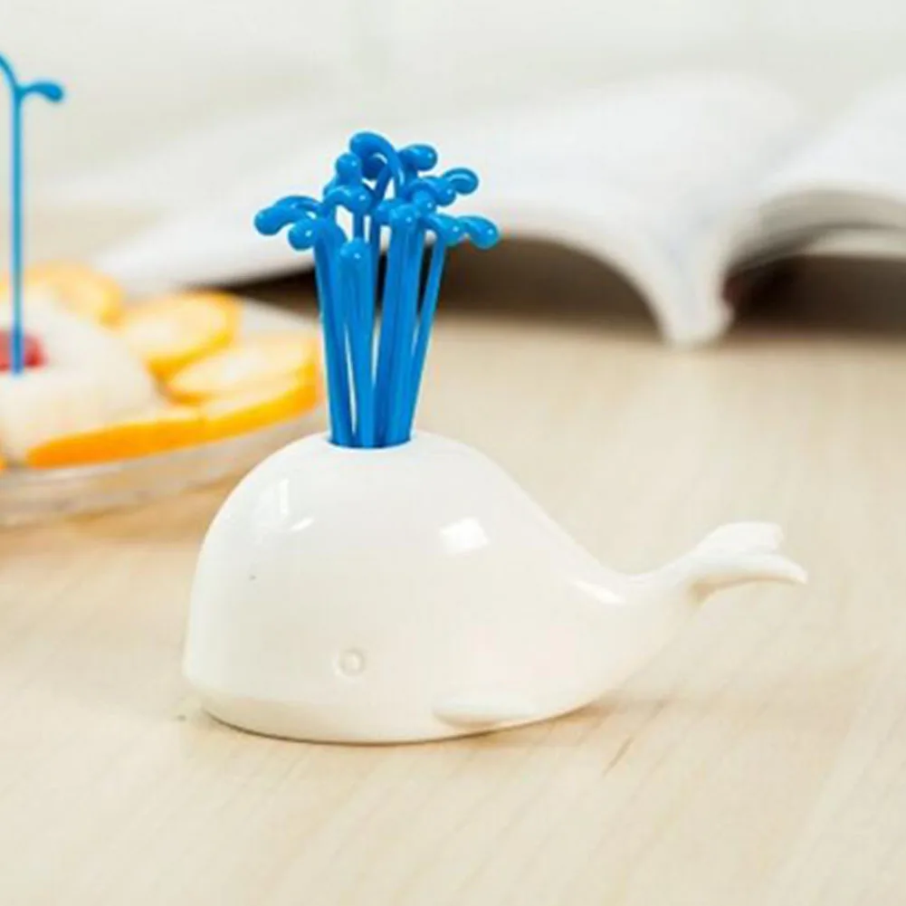 Creative Animals Cute Whale Fruits Forks Set Fashion Dessert Forks Food Picks Dinnerware White Whale Kitchen Accessories