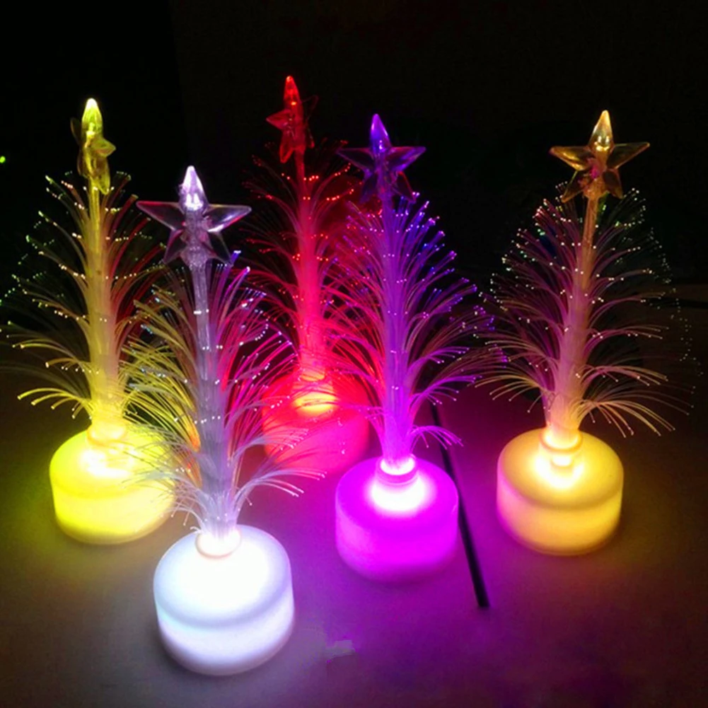 

12cm Desktop Christmas Tree Ornament Colorful Fiber Optic Xmas Tree LED Night Light Mini Christmas Decoration for Home