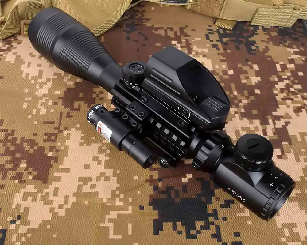 Прицел Комбинированный C4-16x50EG охотничий двойной подсветкой с лазерным прицелом 4 голографическая сетка красный/зеленый в горошек для 22 рельсов