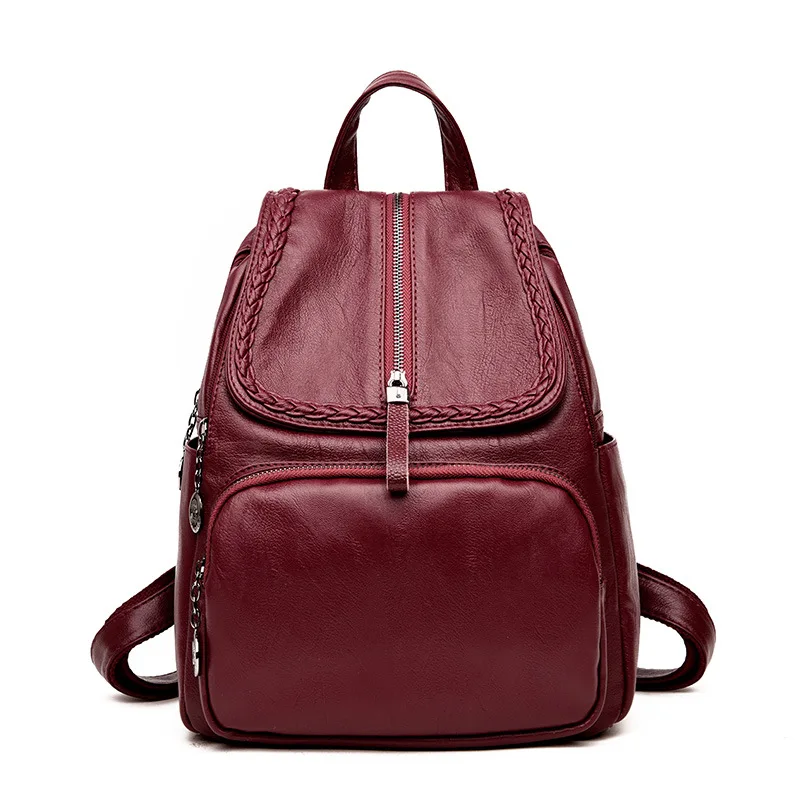 

2018 Spring New Style Trend Japanese Korean Soft Leather Backpack Women's Versitile Fashion with Lid Backpack