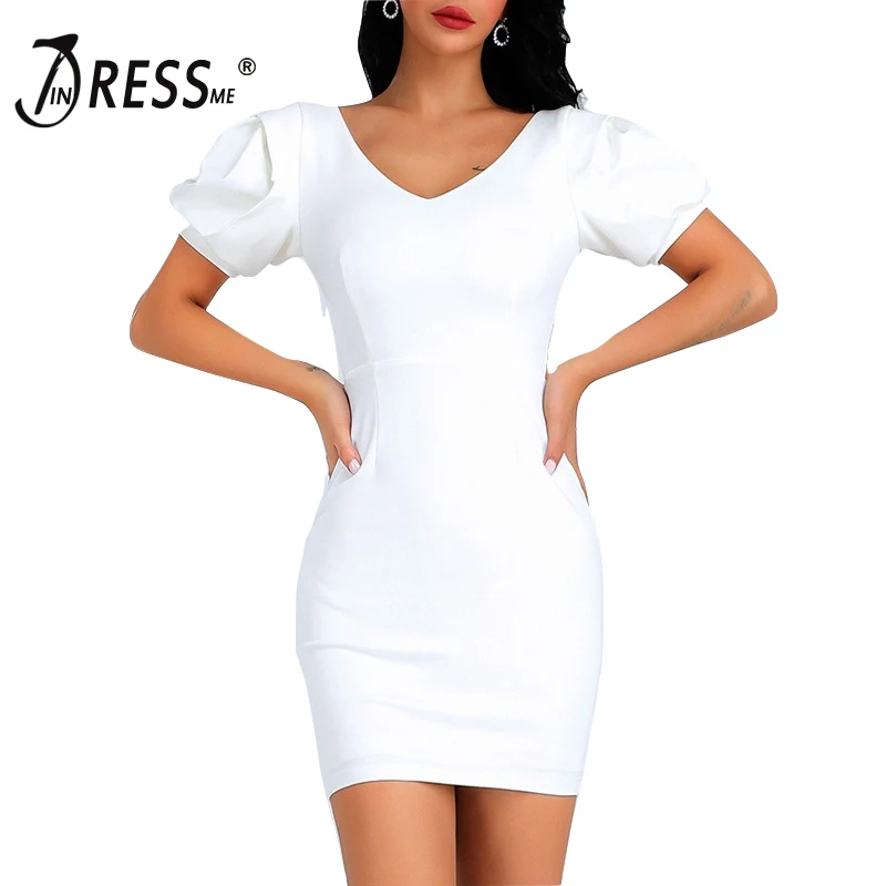 INDRESSME Новое сексуальное мини-платье с v-образным вырезом и пышными рукавами для летней вечеринки